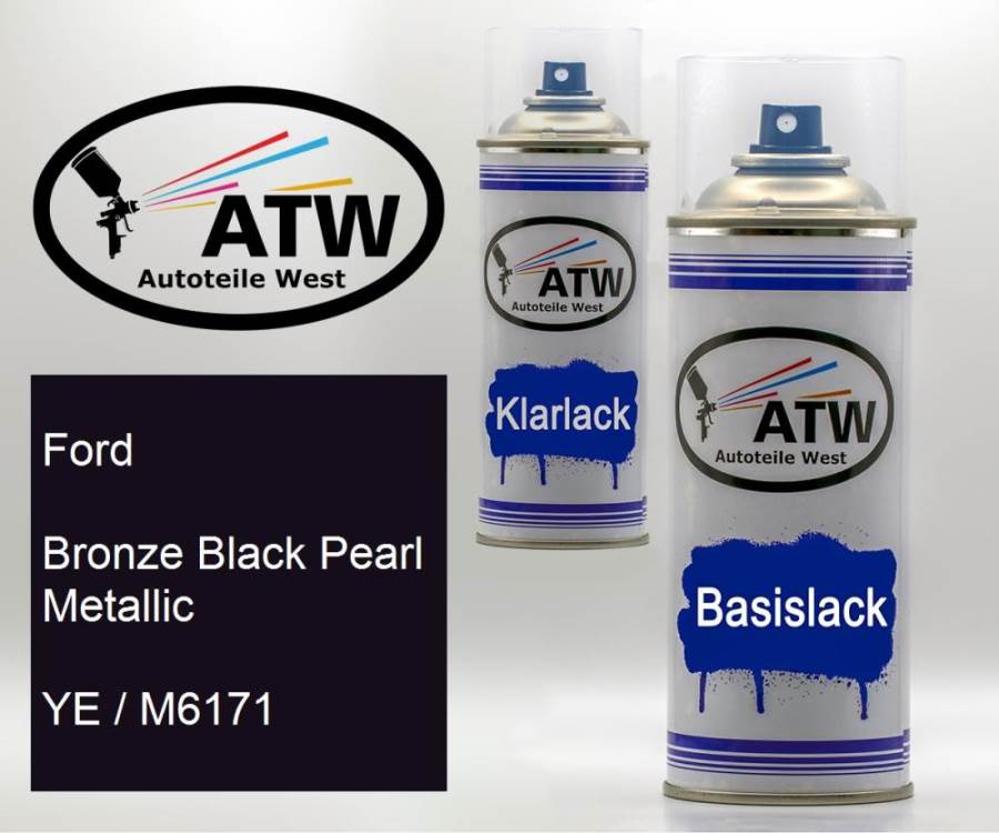 Ford, Bronze Black Pearl Metallic, YE / M6171: 400ml Sprühdose + 400ml Klarlack - Set, von ATW Autoteile West.